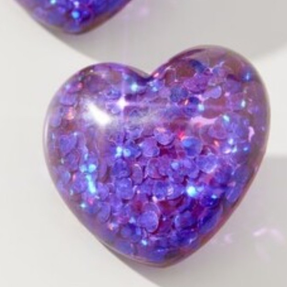 Urban Outfitters Blue Chunky Resin Glitter Heart Stud Earrings - Picture 1 of 3